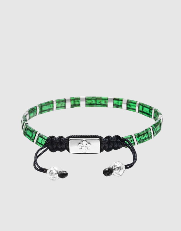 Nialaya Jewellery - Men's Bracelet with Marbled Green and Silver Miyuki Tila Beads