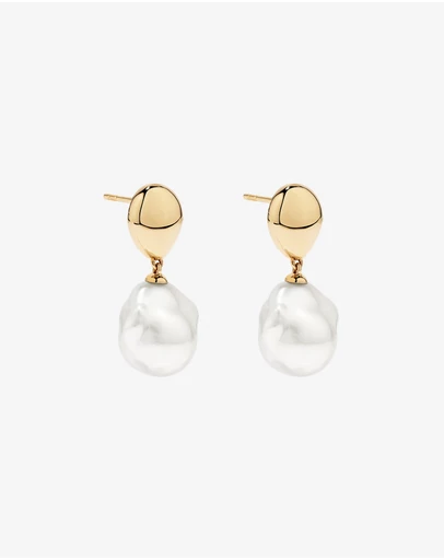 Michael Hill - Baroque Cultured Freshwater Pearl Drop Dome Earrings in 10kt Yellow Gold