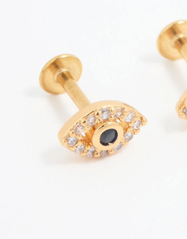 Lovisa - Gold Plated Surgical Steel Evil Eye Flat Back Studs Pair