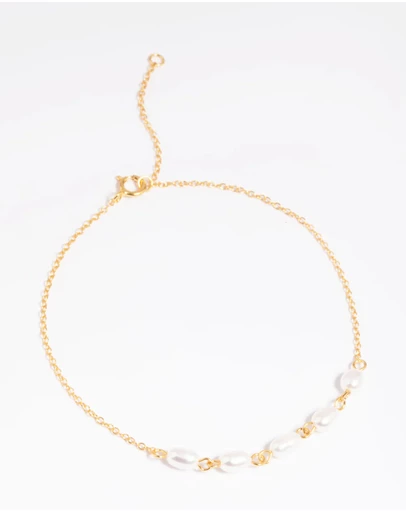 Lovisa - Gold Plated Sterling Silver Freshwater Pearl Chain Bracelet