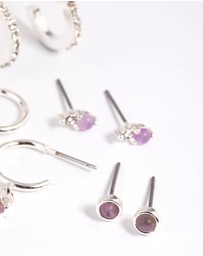 Lovisa - Purple Amethyst Diamante Earring Stack Pack