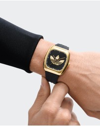 adidas Originals - Retro Wave One IP Gold-Tone Black Silicone Watch