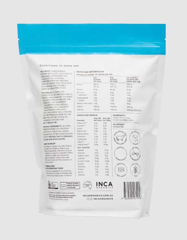 Inca Organics - Certified Organic Whey Protein Powder - Natural (Unflavoured)