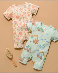 Purebaby - Short Sleeve Sleep Pyjama Zip Growsuit -Kids-Babies