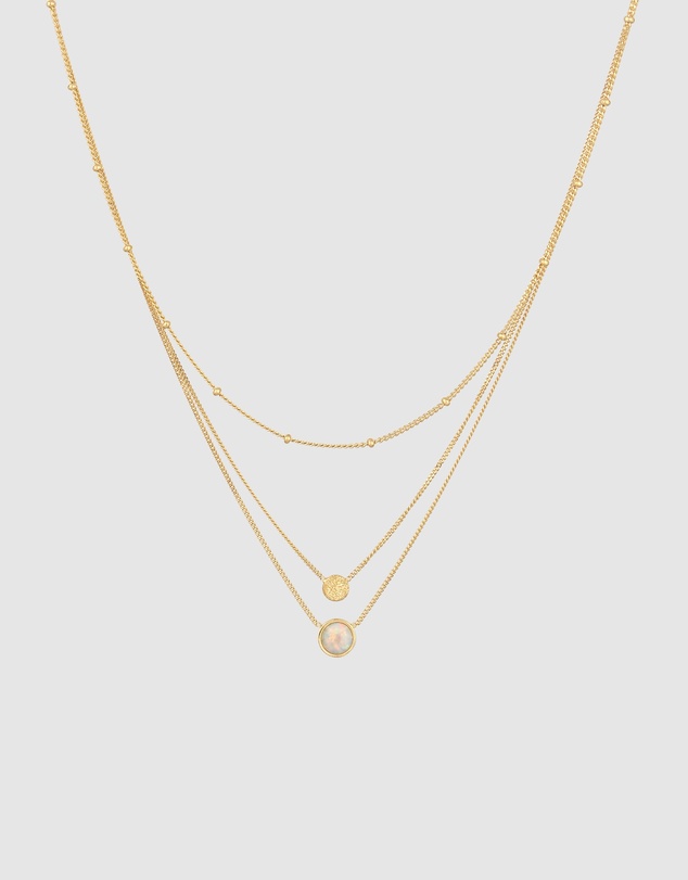 Elli Jewelry - Necklace Layer Opal Circle 925 Sterling Silver Gold-Plated