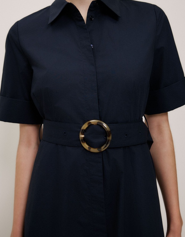 Trenery - Poplin Pleat Detail Short Sleeve Dress in Night Sky