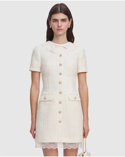 Self Portrait - Boucle Lace Trim Mini Dress