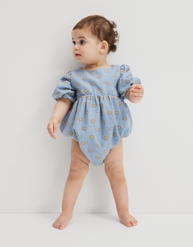 Country Road - Short Sleeve Chambray Embroidered Romper