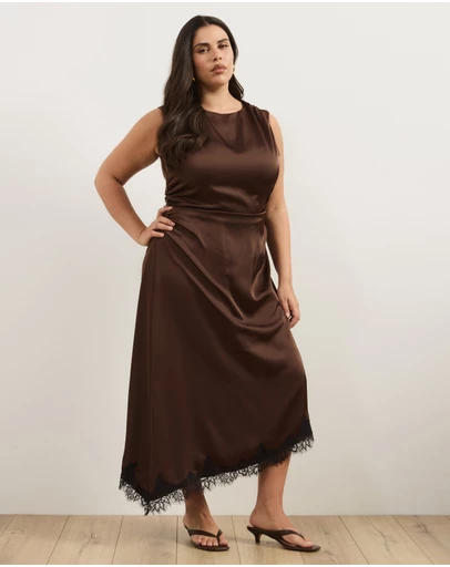 Atmos&Here Curvy - Quinn Satin Midi Dress with Lace Trim