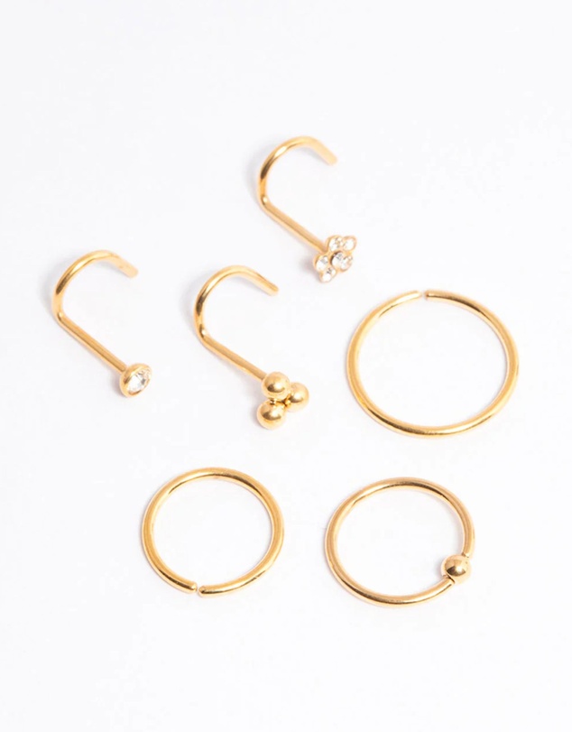 Lovisa - Gold Plated Titanium Ring & Hook Nose 6-Pack