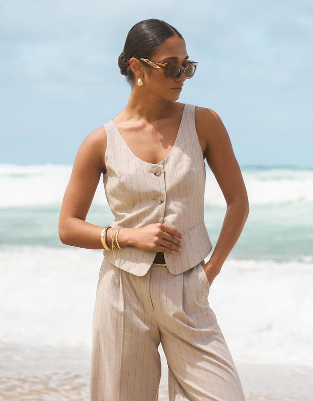 Forcast - Ria Stripe Cotton Blend Vest