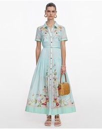 Self Portrait - Mint Floral Organza Midi Dress