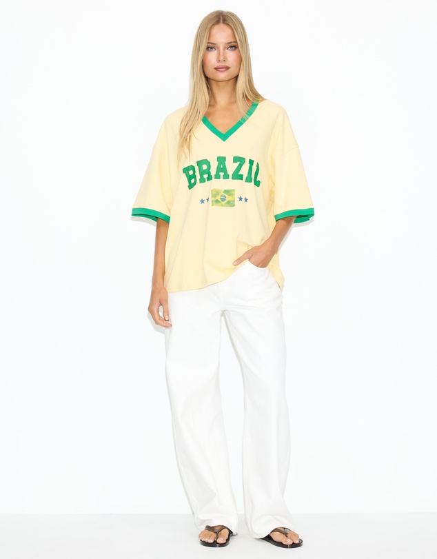 Dazie - Team Brazil Oversized V Neck Graphic Tee