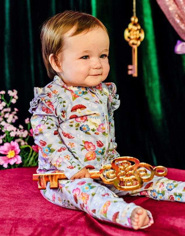 Fleur Harris - 'Curious Bunny' Precious Frill Coverall in Cornflower Check