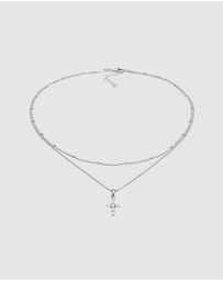Elli Jewelry - Necklace Choker Layer Cross Pendant with Zirconia in 925 Sterling Silver