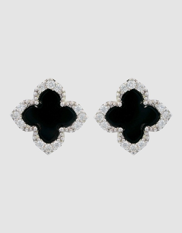 Georgini - GEORGINI MIDNIGHT VELVET BLACK AGATE FAIRWATER STUD EARRINGS SILVER