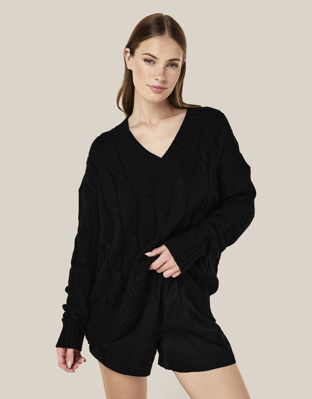 Papinelle - Cotton Cashmere Cable V-Neck Jumper