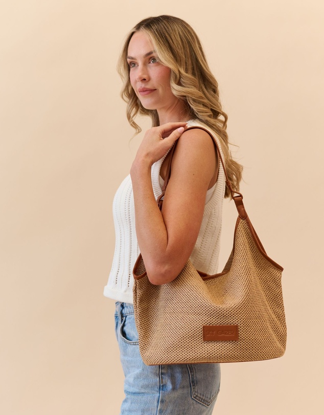 Sky Gazer - 2-in-1 Luxe Shoulder Bag & Clutch- Tan