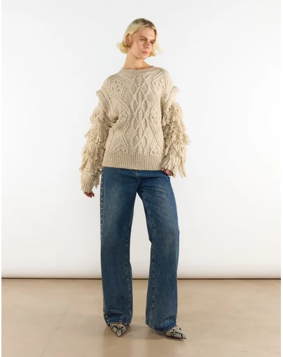 Glamorous - Fringe Sleeve Cable Knit Jumper