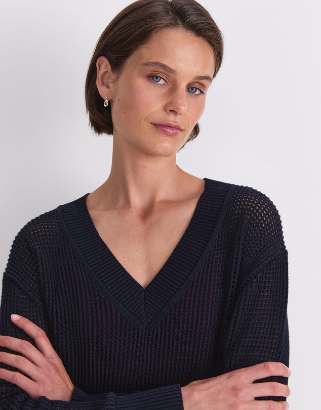 Sportscraft - Cotton Crochet V Neck Knit