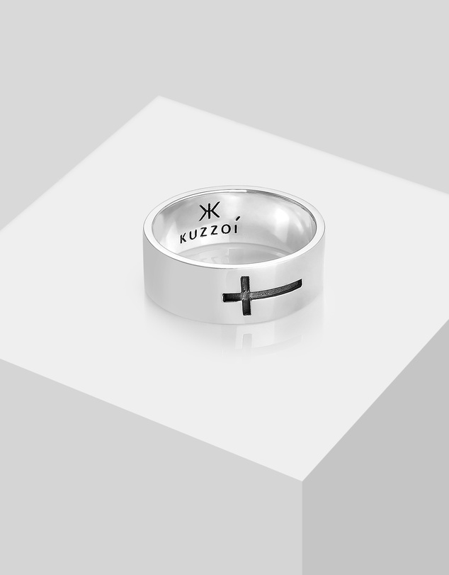 Kuzzoi - ICONIC EXCLUSIVE - Ring Men Band Cross Oxidised in 925 Sterling Silver