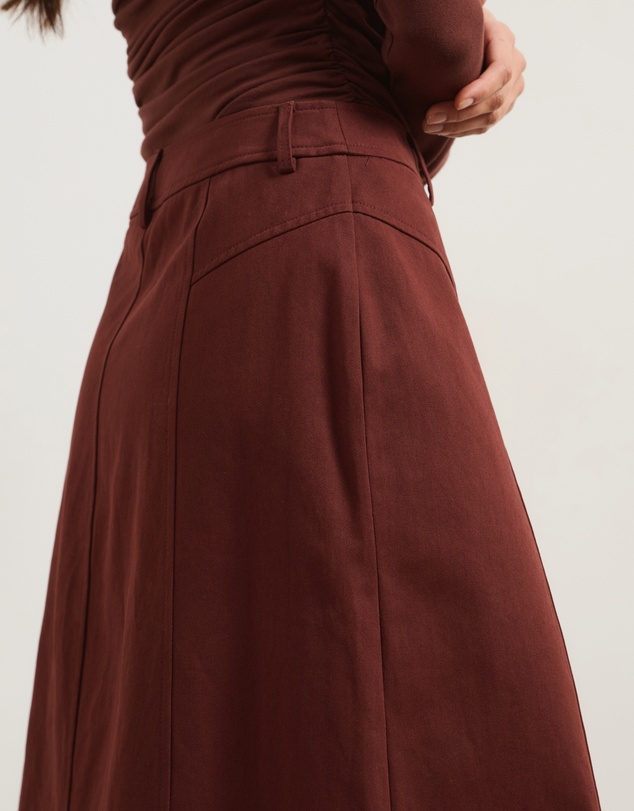 Atmos&Here - Lia A-Line Midi Skirt In Chambray