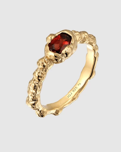 Haze & Glory - ICONIC EXCLUSIVE - Garnet Cocktail Ring in Gold-Plated 925 Silver