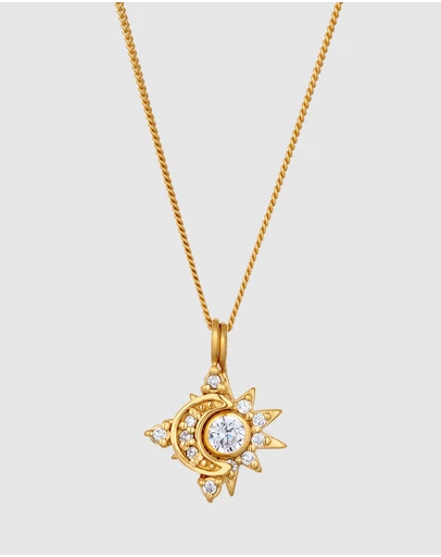Elli Jewelry - Necklace Zirconia Moon 925 Sterling Silver Gold-Plated