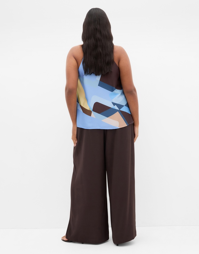 City Chic - Plus size Chloe Abstract Print Cowl Neck Top - blue