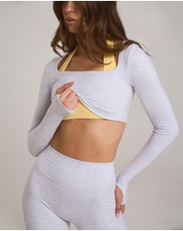 STAX. - Square Neck Cropped Long Sleeve Airlyte - Grey Marle