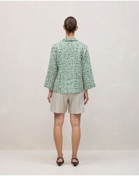 Trenery - Brush Spot Linen Popover Shirt in True Green