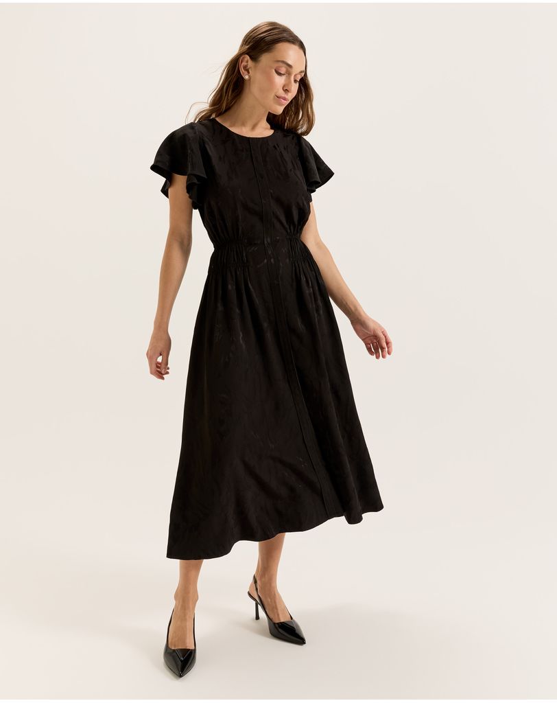 sequin feather midi dress Retrofete Petal Dress in Rose