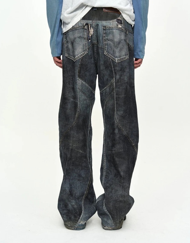 Andersson Bell - Denim Trompe-L'oeil Graphic Biker Jeans - Unisex