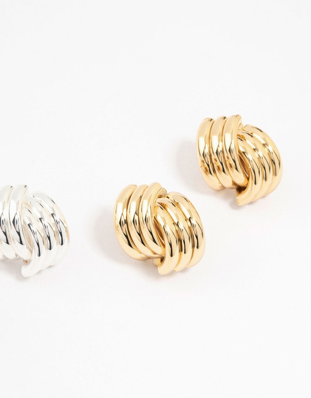 Lovisa - Mixed Metals Knotted Stud Earrings 2-Pack