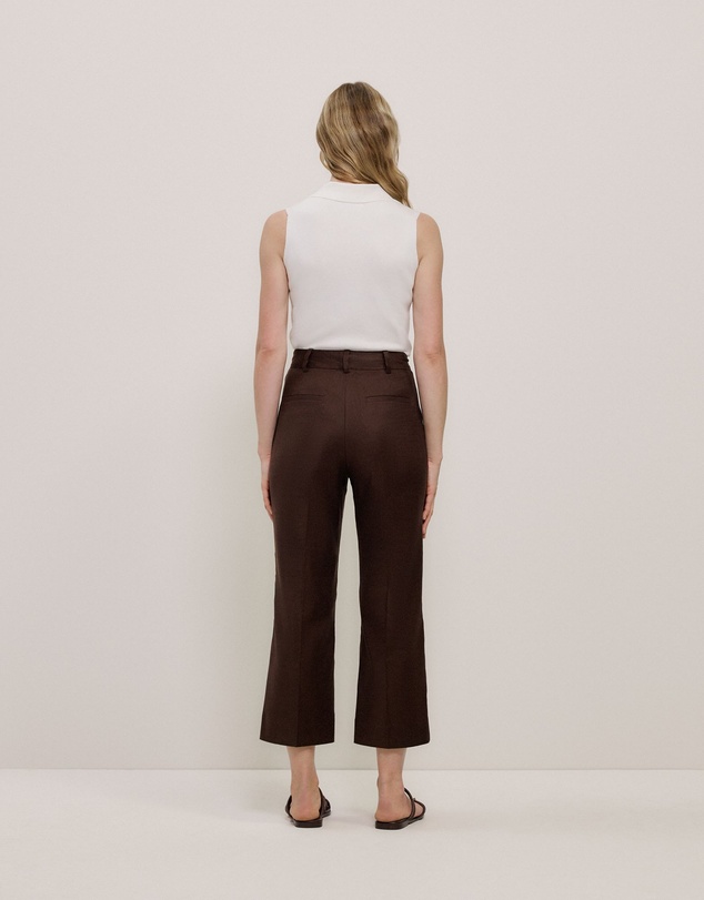 Trenery - Stretch Linen Blend Cropped Pant in Coffee