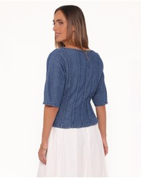 Petal & Pup - Saylor Denim Peplum Top - Blue Medium Wash