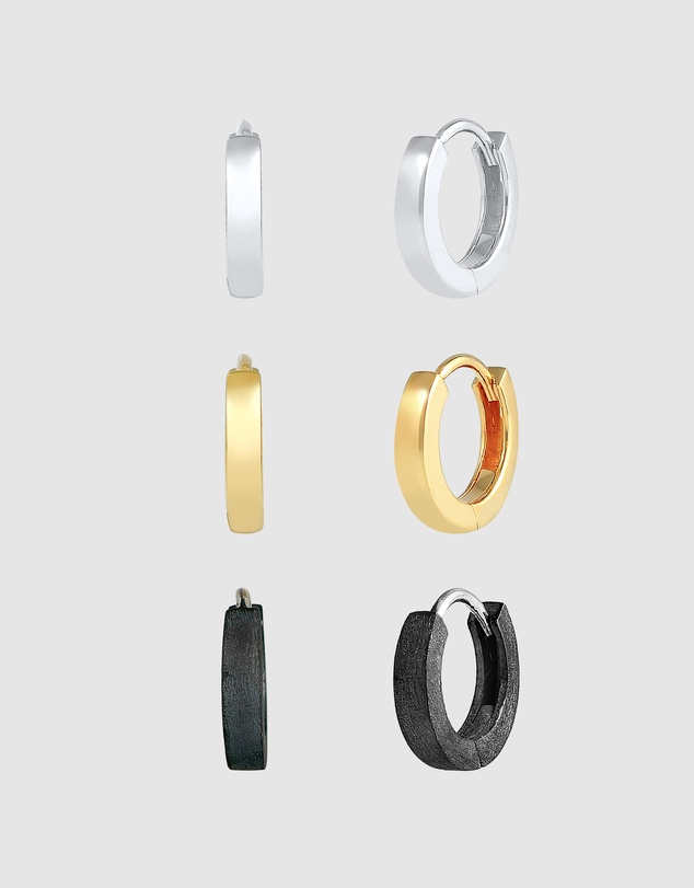 Kuzzoi - ICONIC EXCLUSIVE - Earrings Mens Creole Set Oxidised Gold Plated in 925 Sterling Silver
