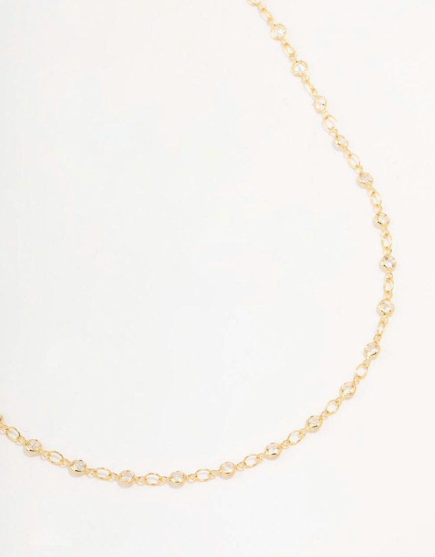 Lovisa - Gold Plated Station Flat Crystal Necklace