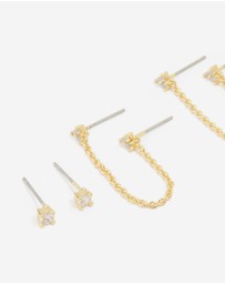 Lovisa - Gold Plated Cubic Zirconia Dainty Chain & Mixed Earrings 5-Pack
