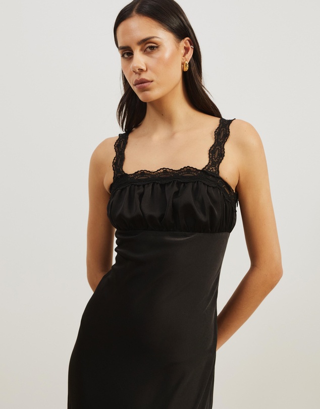 Atmos&Here - Rory Lace Trim Satin Slip Dress