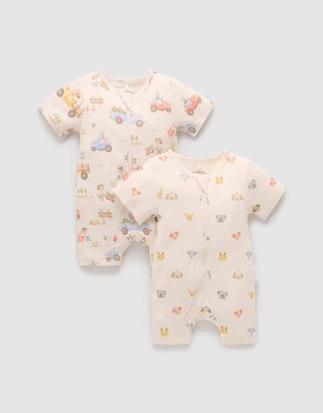 Purebaby - 2 Pack S/Slv Digital Growsuit- Kids-Babies