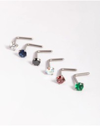 Lovisa - Titanium Mixed Stone Nose Stud 6-Pack