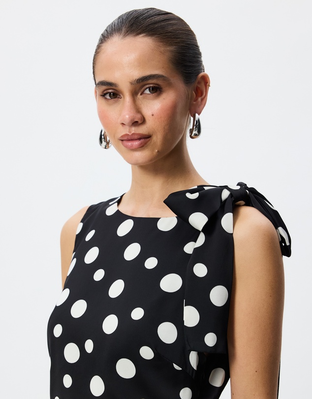 Tussah - Felicity Polka Dot Satin Lace Trim Asymmetric Midi Dress