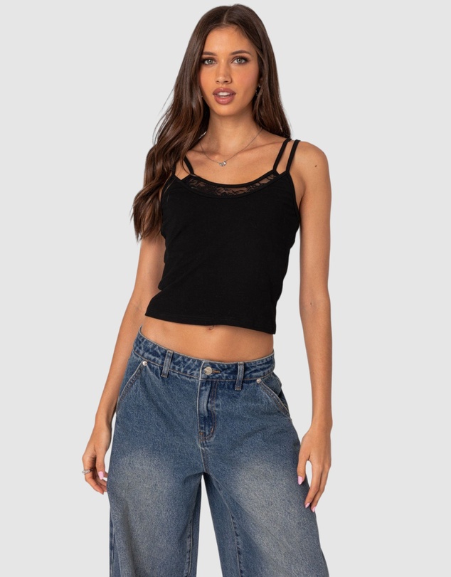 EDIKTED - Carnation Lacey Layered Tank Top