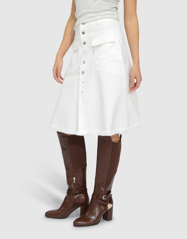 Belle & Bloom - Let Me Wander Button Front Denim Midi Skirt