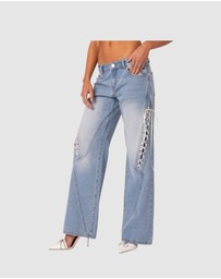 EDIKTED - Low Rise Ribbon Lace Up Jeans