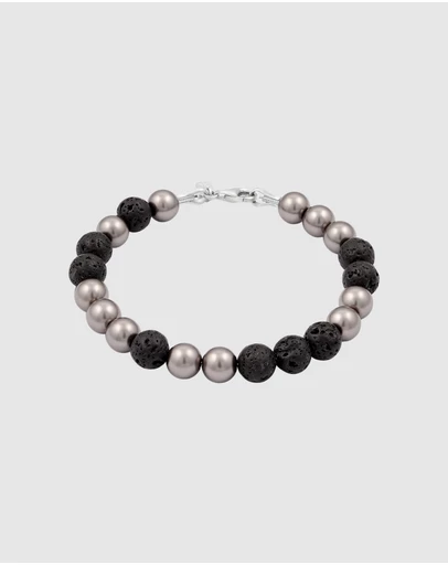 Kuzzoi - ICONIC EXCLUSIVE - Lava Beads and Pearl Bracelet in 925 Sterling Silver