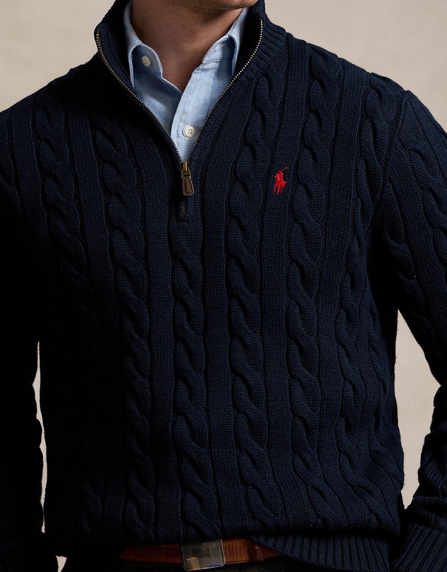 Polo Ralph Lauren - ICONIC EXCLUSIVE - Cable-Knit Cotton Quarter-Zip Sweater