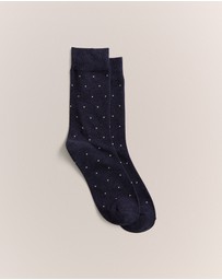 Trenery - Square Grid Crew Sock in Navy Marle