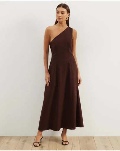 Atmos&Here - Oralie One Shoulder Linen Blend Midi Dress